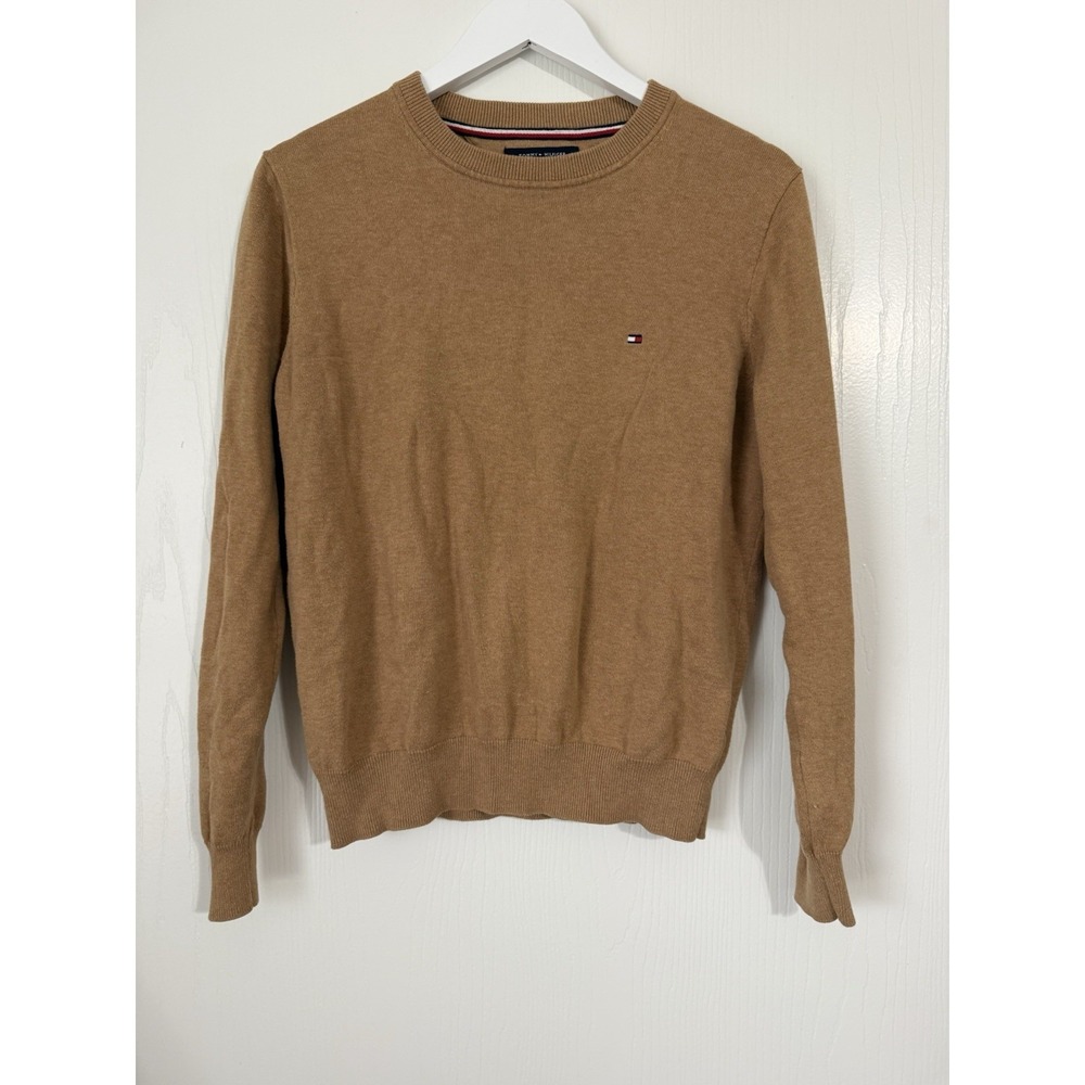 Tommy Hilfiger Premium Cotton Tan Sweater Size Medium Preppy Academia Old Money